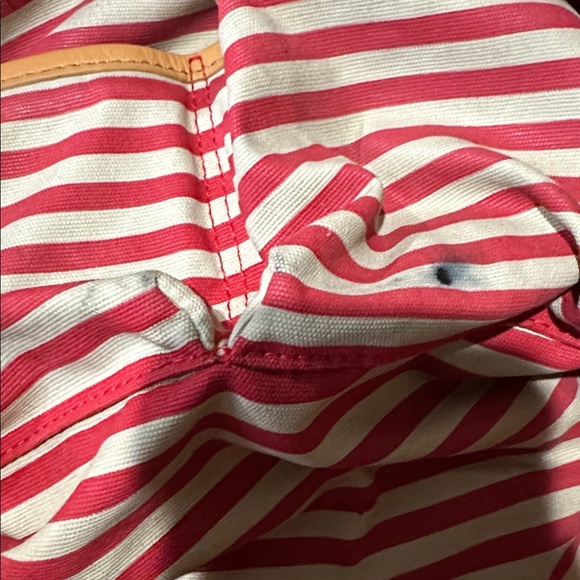 Tory Burch Large Red and Camel Brooke Canvas Tote | EUC | Striped Fabric Lining - Picture 11 of 11